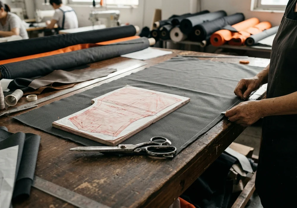 Redrawn pattern block on the cutting table