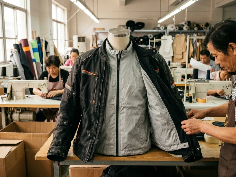 Touring jacket laid open to show its removable waterproof liner