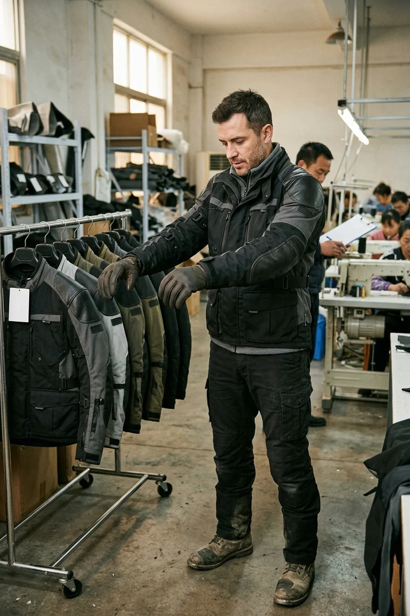 Club member trying the size-run jacket with the liner in and a mid-layer under it