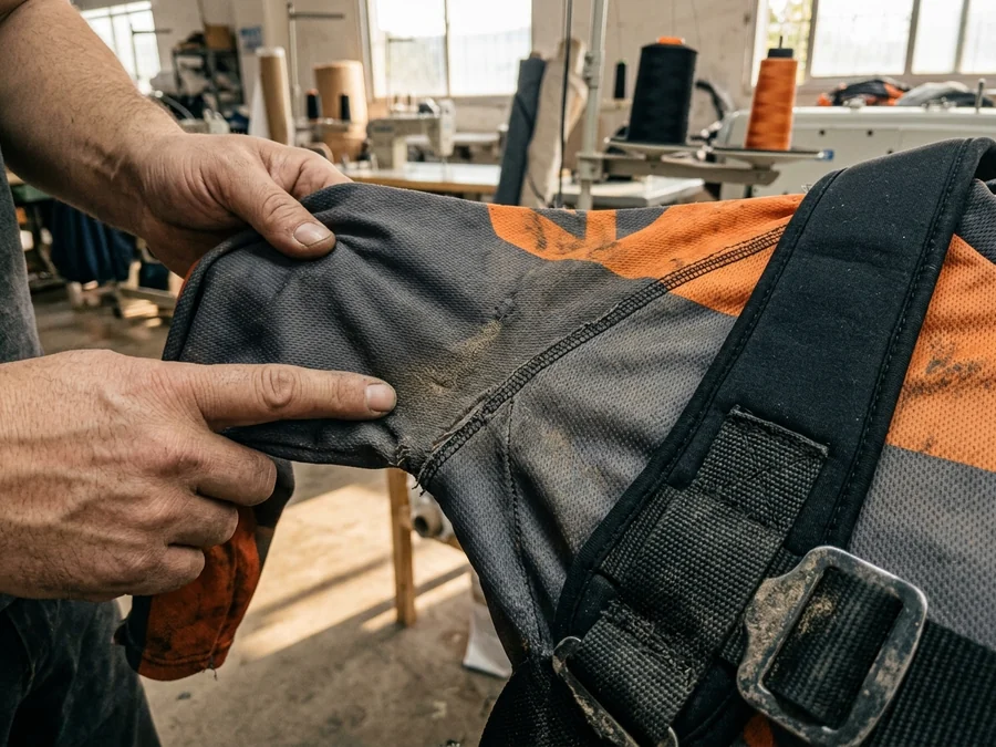 The area under a harness where dust works into the weave