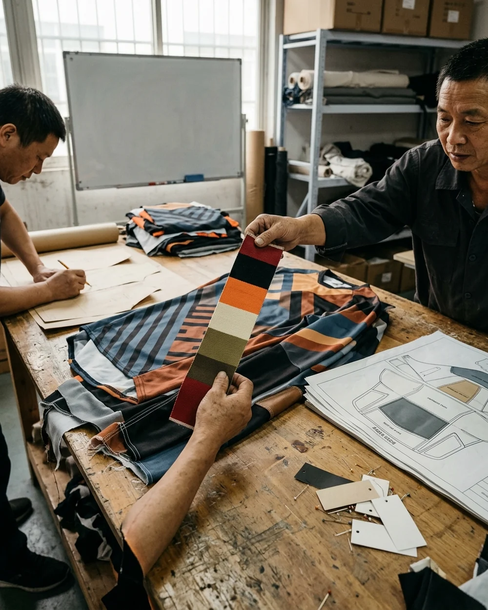 The archived colour strip on the team fabric