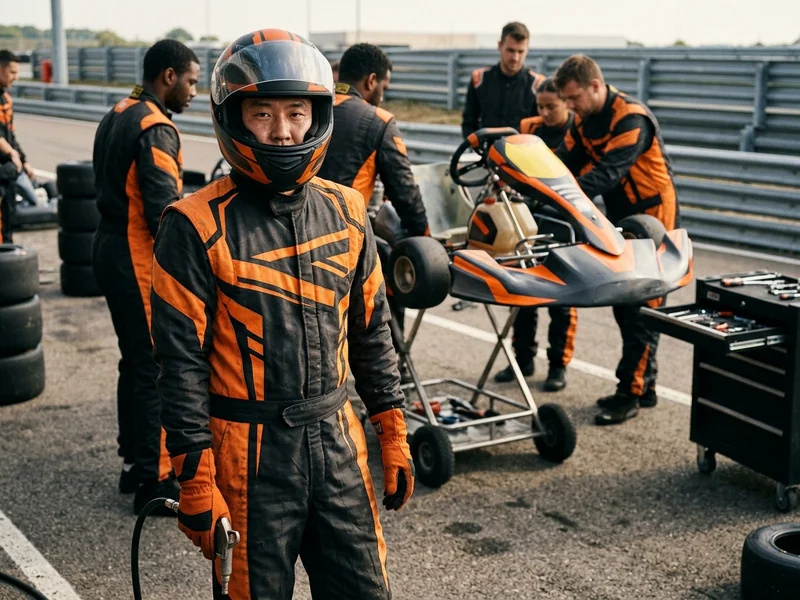Pit crew members in matching custom fire suits in the pit lane