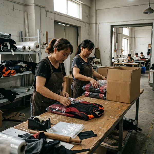 Fleet kart suits packed by size with the size printed on the carton end