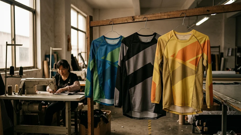 Adult, youth and women's jersey blocks hanging together for comparison