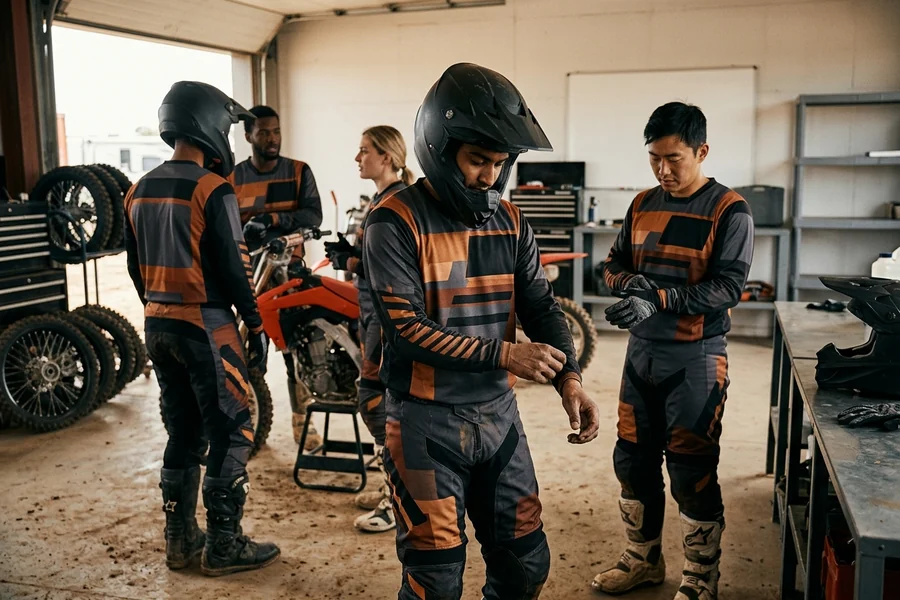 Motocross team in matching custom MX jerseys with names and numbers before round one