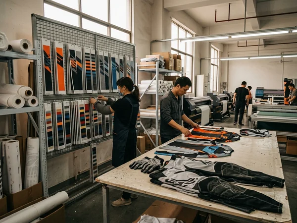 Sublimation print room with color strips filed by team