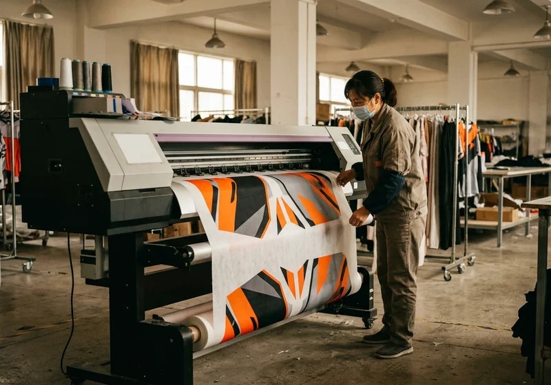 Wide-format sublimation printer printing jersey panels on transfer paper