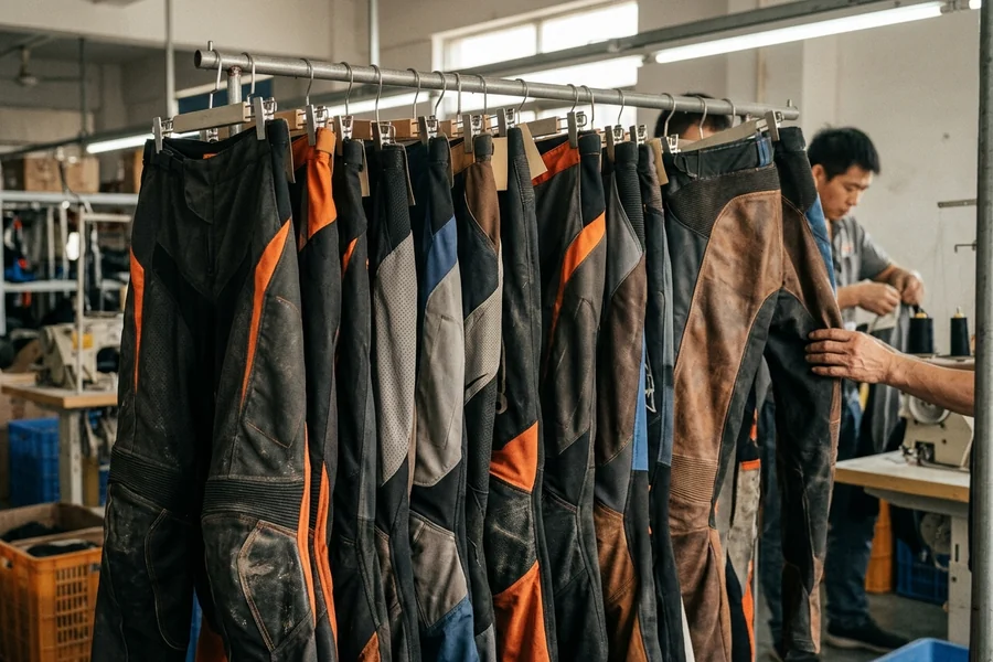 Academy rental motocross pants hanging by size after washing