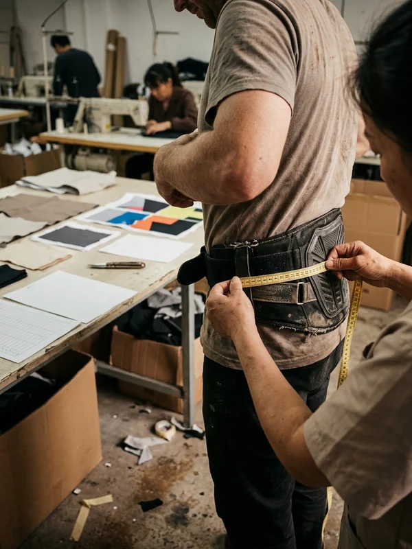Waist measured over a kidney belt before the size sheet is filled in
