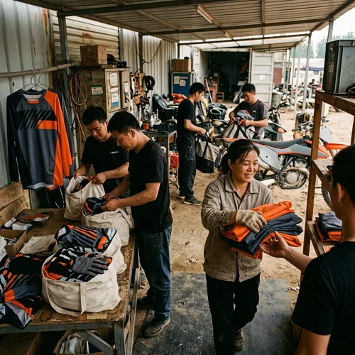 Team collecting packed kits at the track