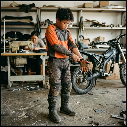 Youth rider in graded motocross pants and jersey