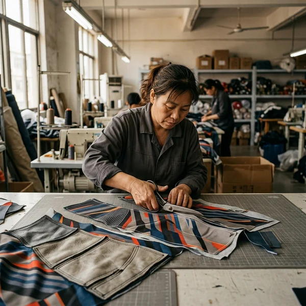 Pant pattern pieces with sponsor blocks placed on screen