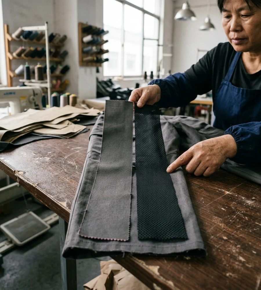 Mesh strip and 600D strip laid side by side against the archived strip