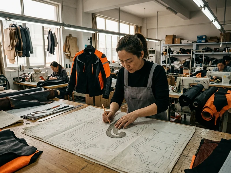 Pattern maker drafting a riding block