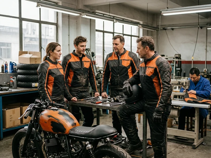 Riding club members in matching custom motorcycle club apparel