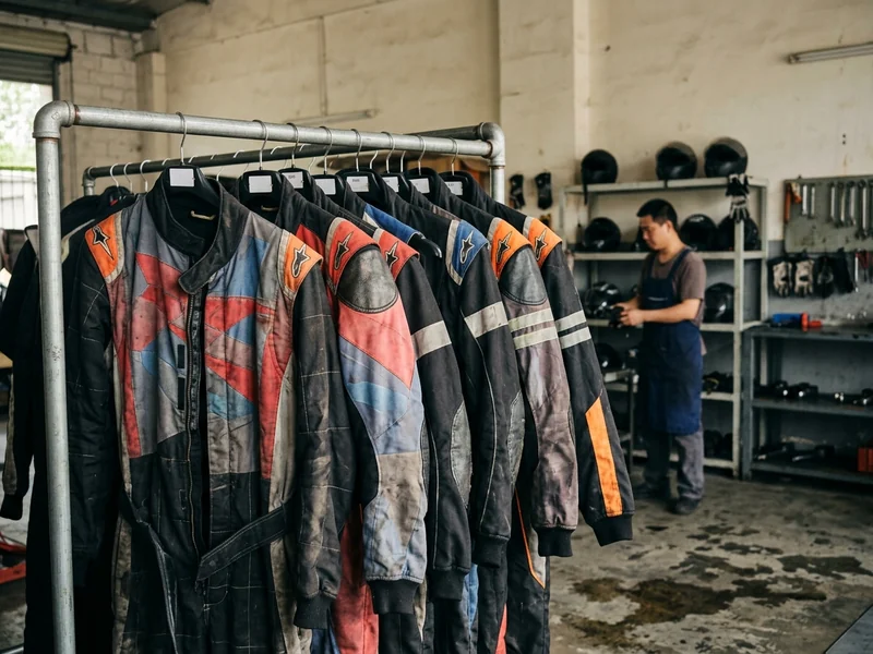 Karting centre rental suits hanging by size