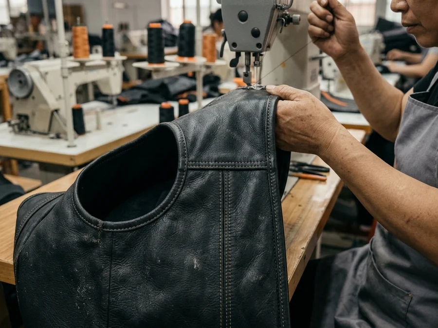 Double-stitched armhole and side seam on a club vest