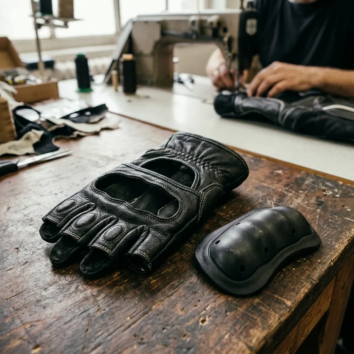 Knuckle protector insert next to an open-knuckle summer glove