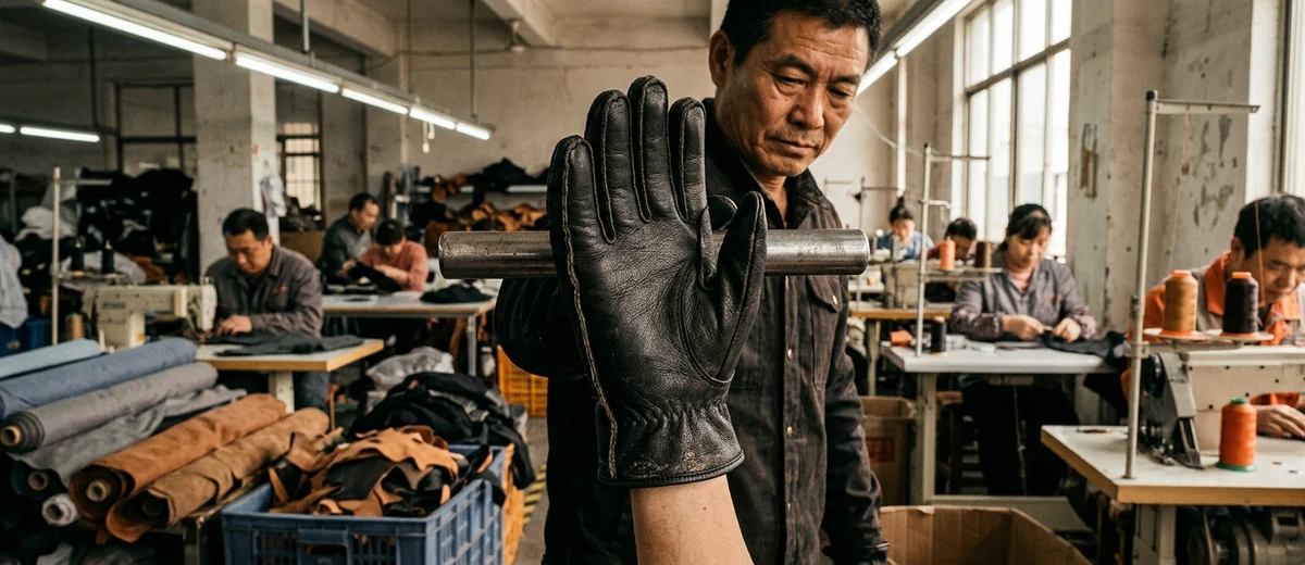 Gloved hand closed on the bar, one-piece palm with no seam under the fingers