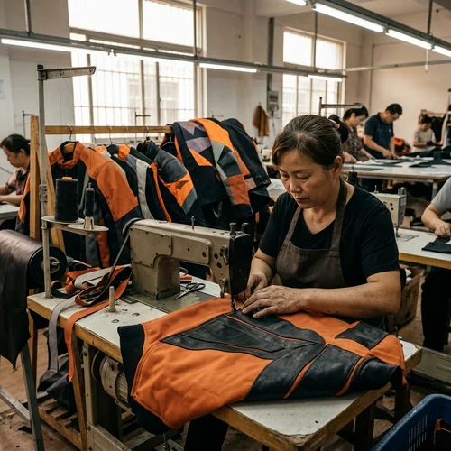 Textile and leather motorcycle jackets for the same brand line