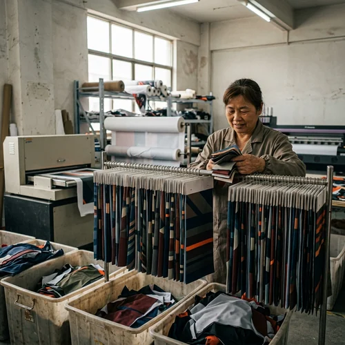 Sublimation print room with color strips filed by team