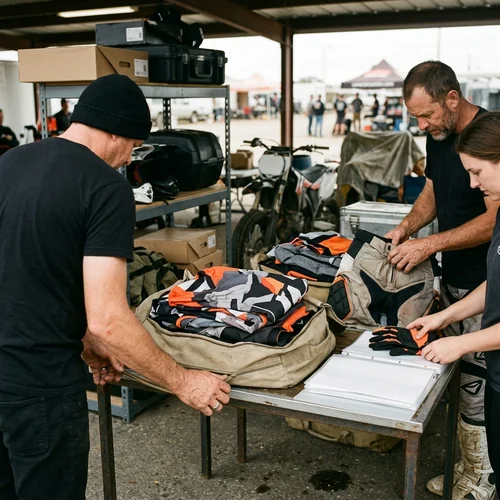 Team collecting a packed kit at the track