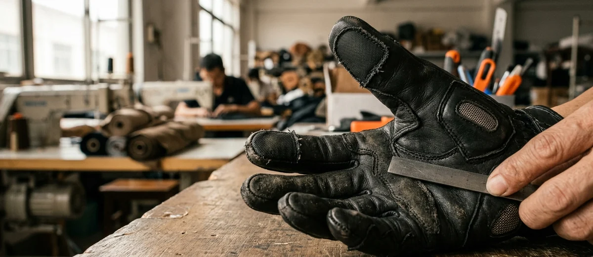 Touchscreen fingertips on thumb and index of a custom riding glove