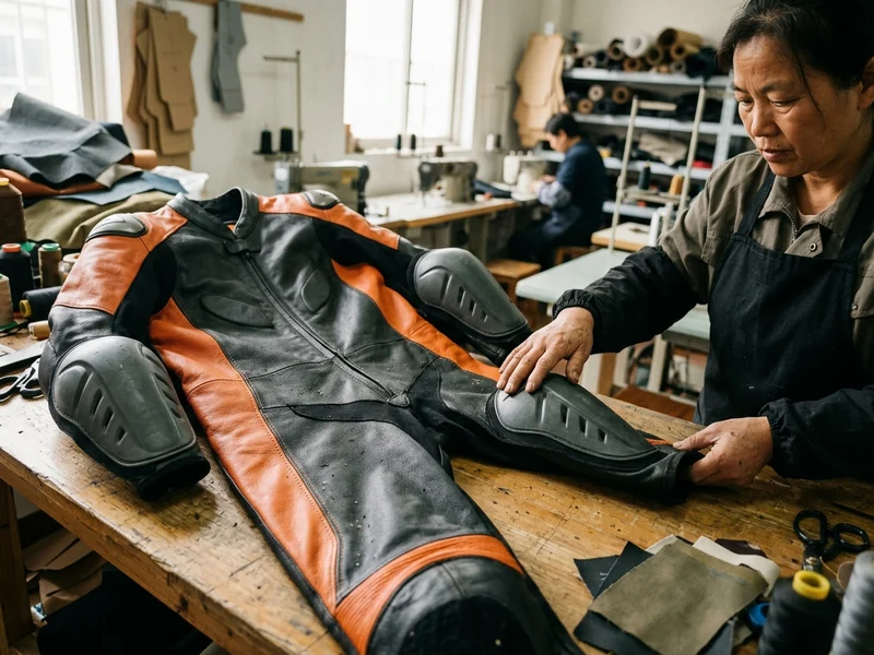 Shoulder and knee protectors laid next to the armor pockets of a custom racing suit