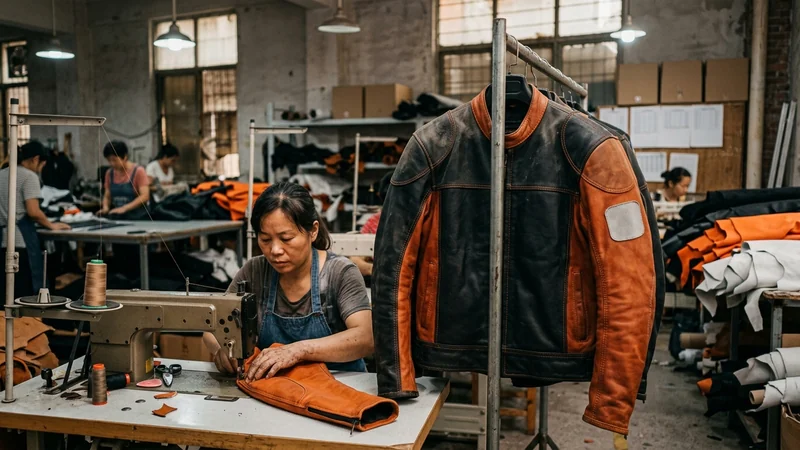 Leather motorcycle jacket in the same cowhide range
