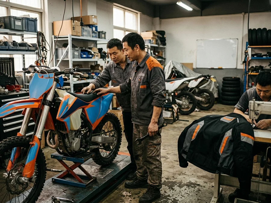 Service centre mechanics in branded workshop crew wear