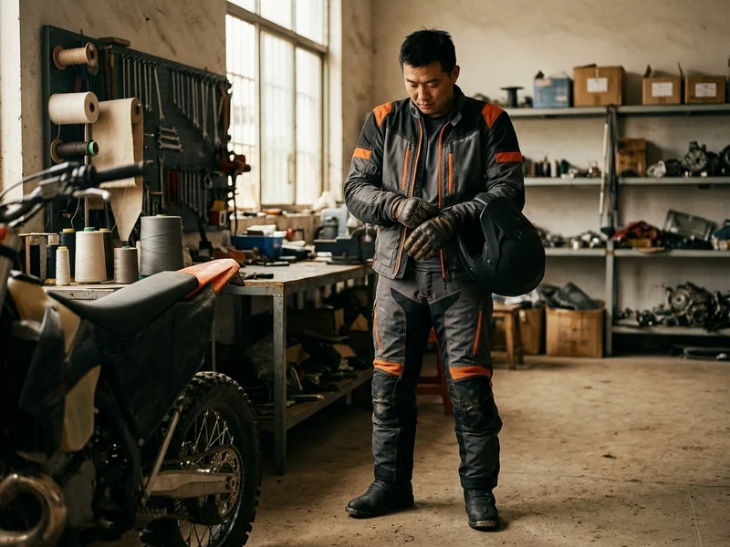 Complete enduro kit, jersey, pants, jacket and gloves in one colorway laid out