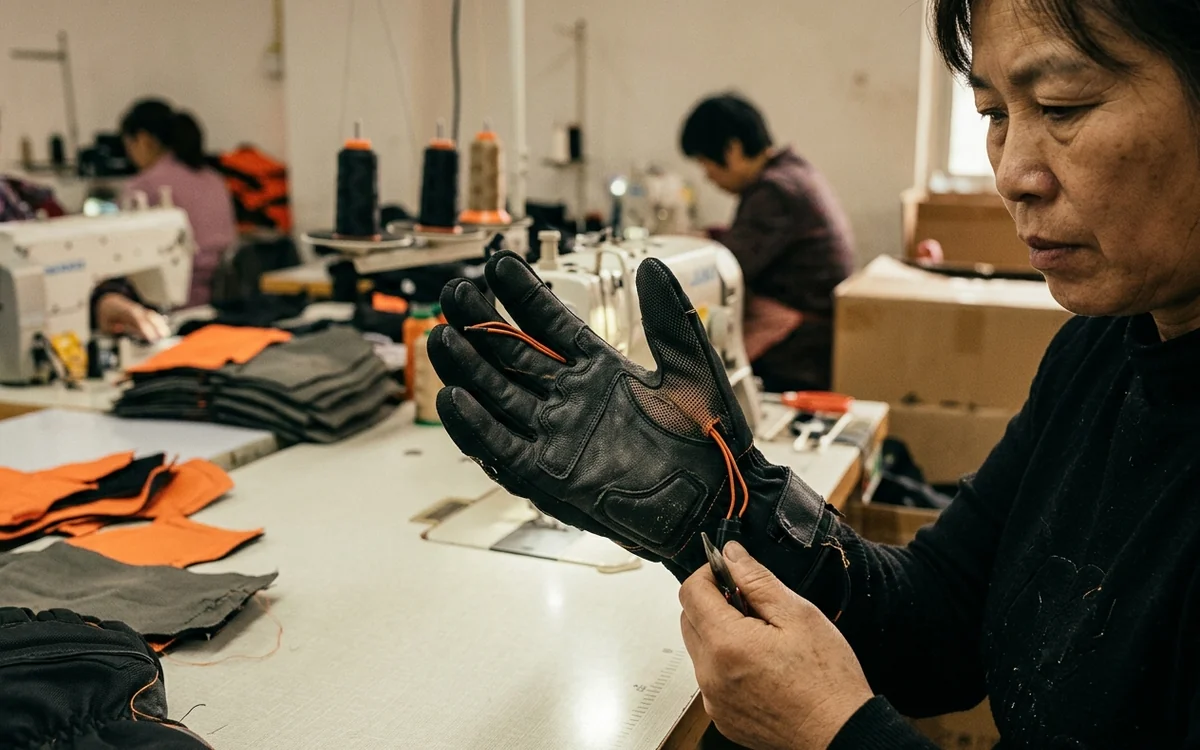 The palm of a heated glove kept as thin as the abrasion requirement allows