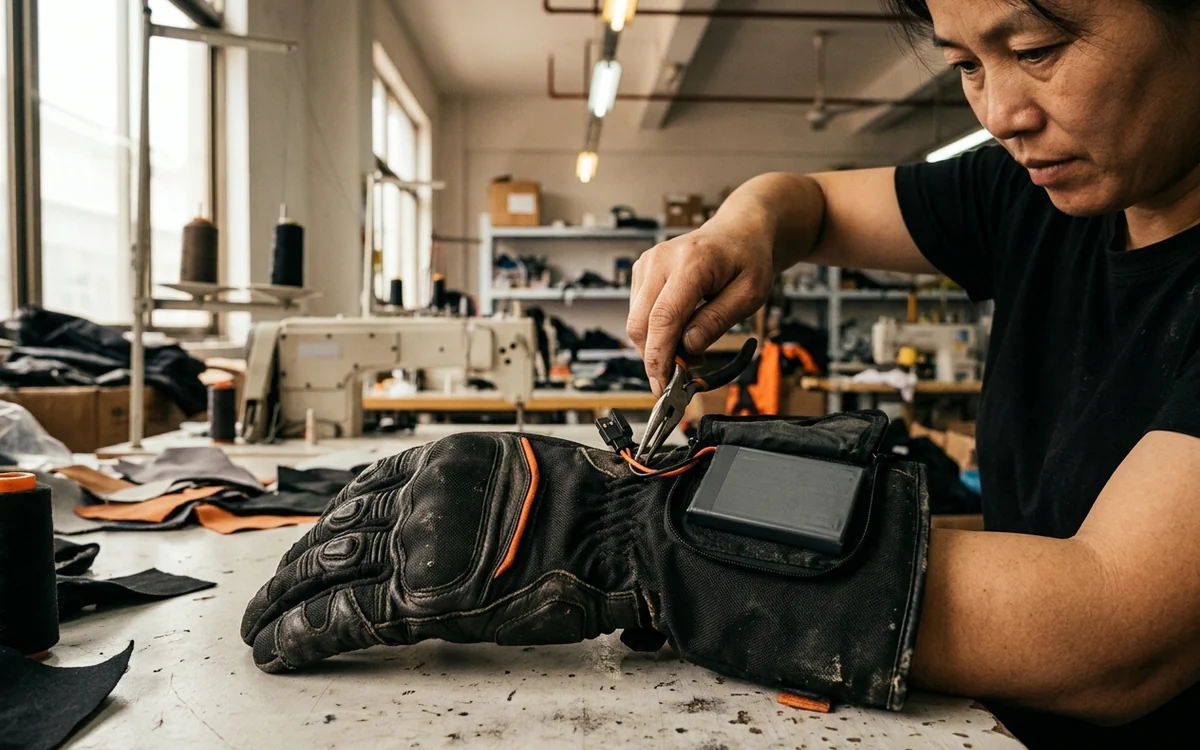 The battery pocket of a heated glove, positioned clear of the wrist bone