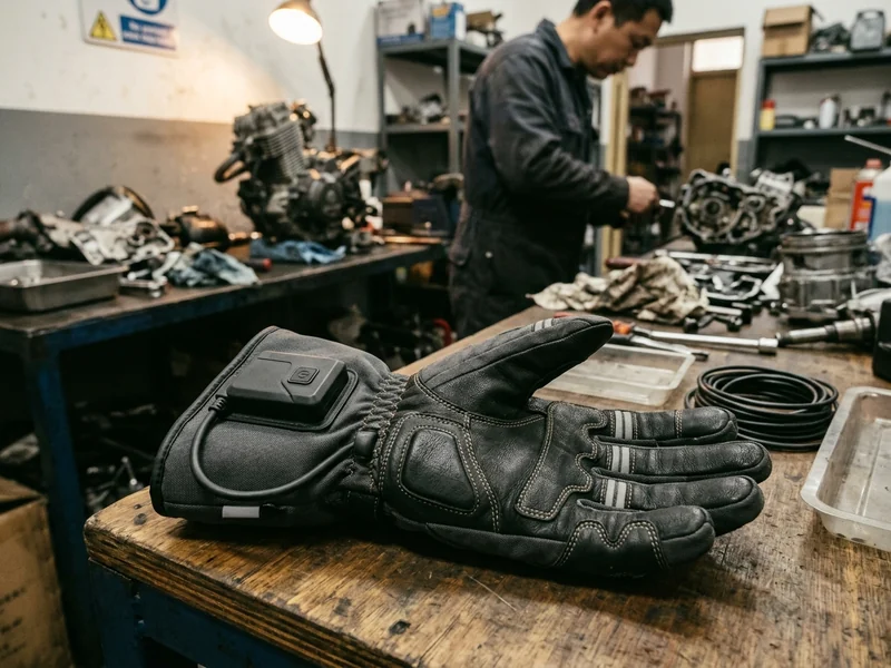 Rechargeable battery heated motorcycle glove with the removable battery pack at the cuff
