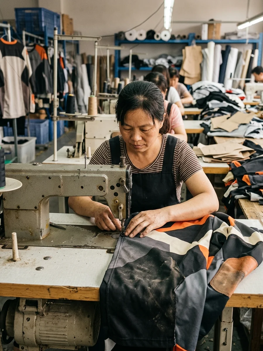 Sewing line with one team's kit moving through together