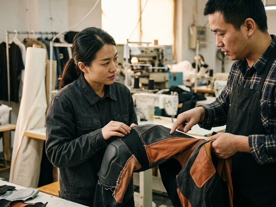 Brand product manager reviewing a base block sample