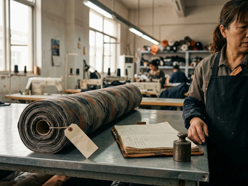 Fabric roll with lot tag beside the weight record
