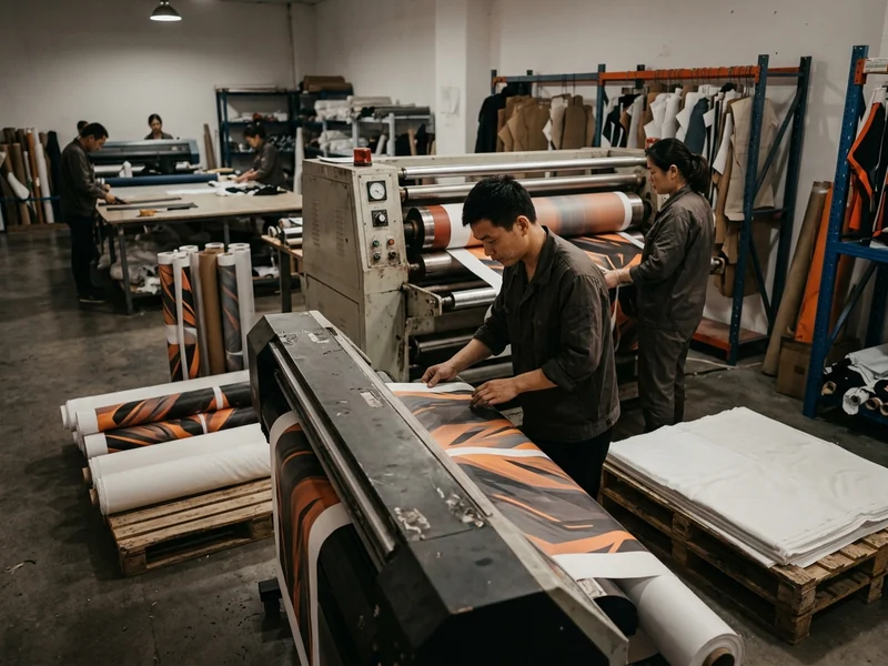 Sublimation print room with wide-format printer and heat calender