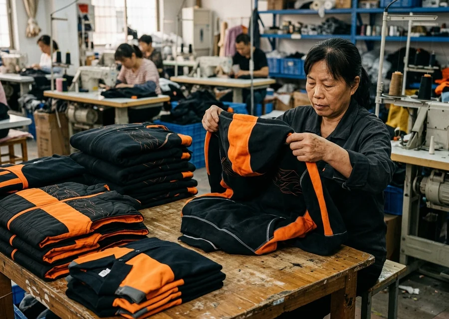 Club hoodies, vests and pit-crew polos folded in one colorway