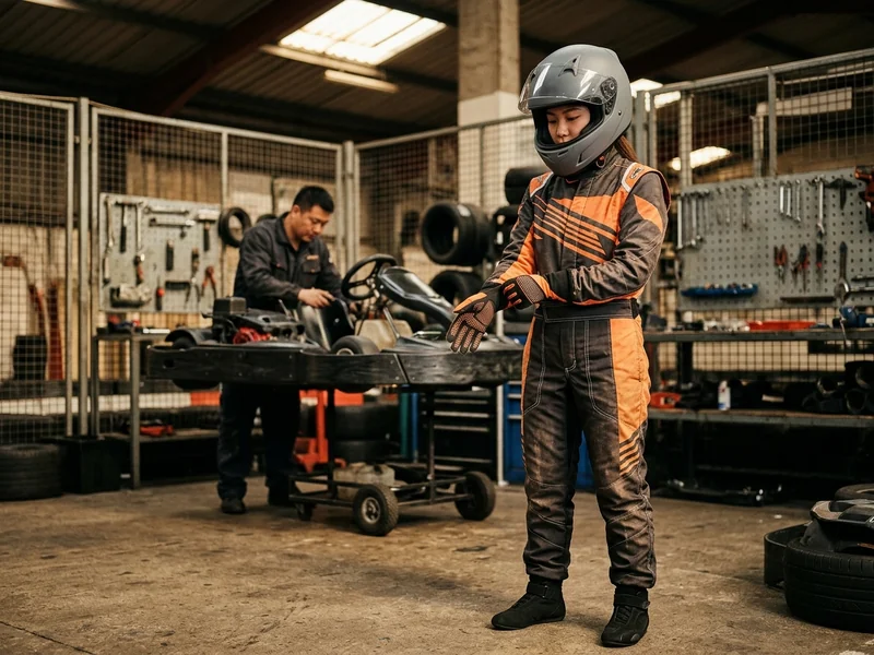 Lightweight karting suit on a driver at an indoor karting track