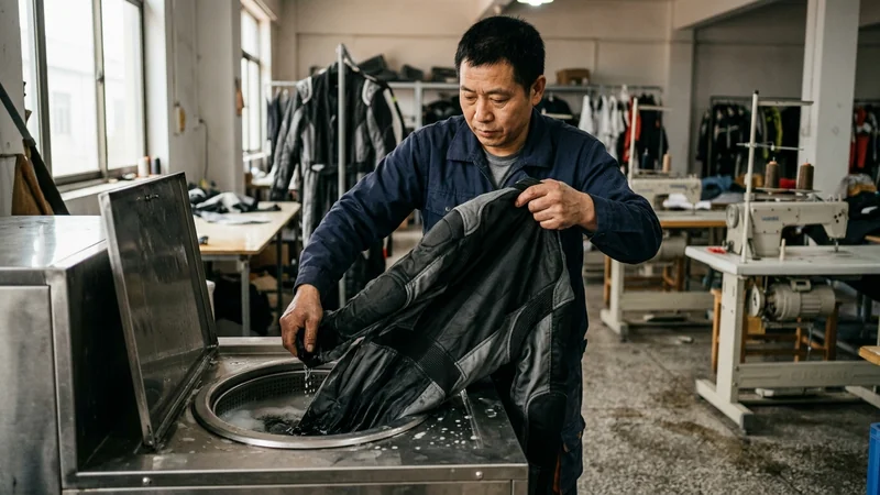 Mid-line inspector putting a suit through a wash