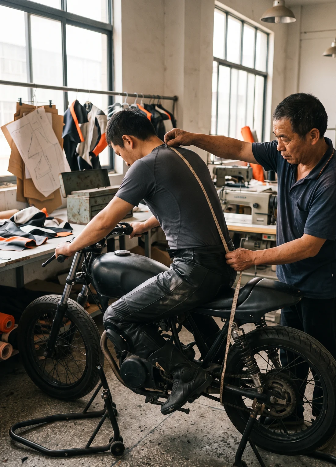 Back length being measured with the rider in the riding position on a bike