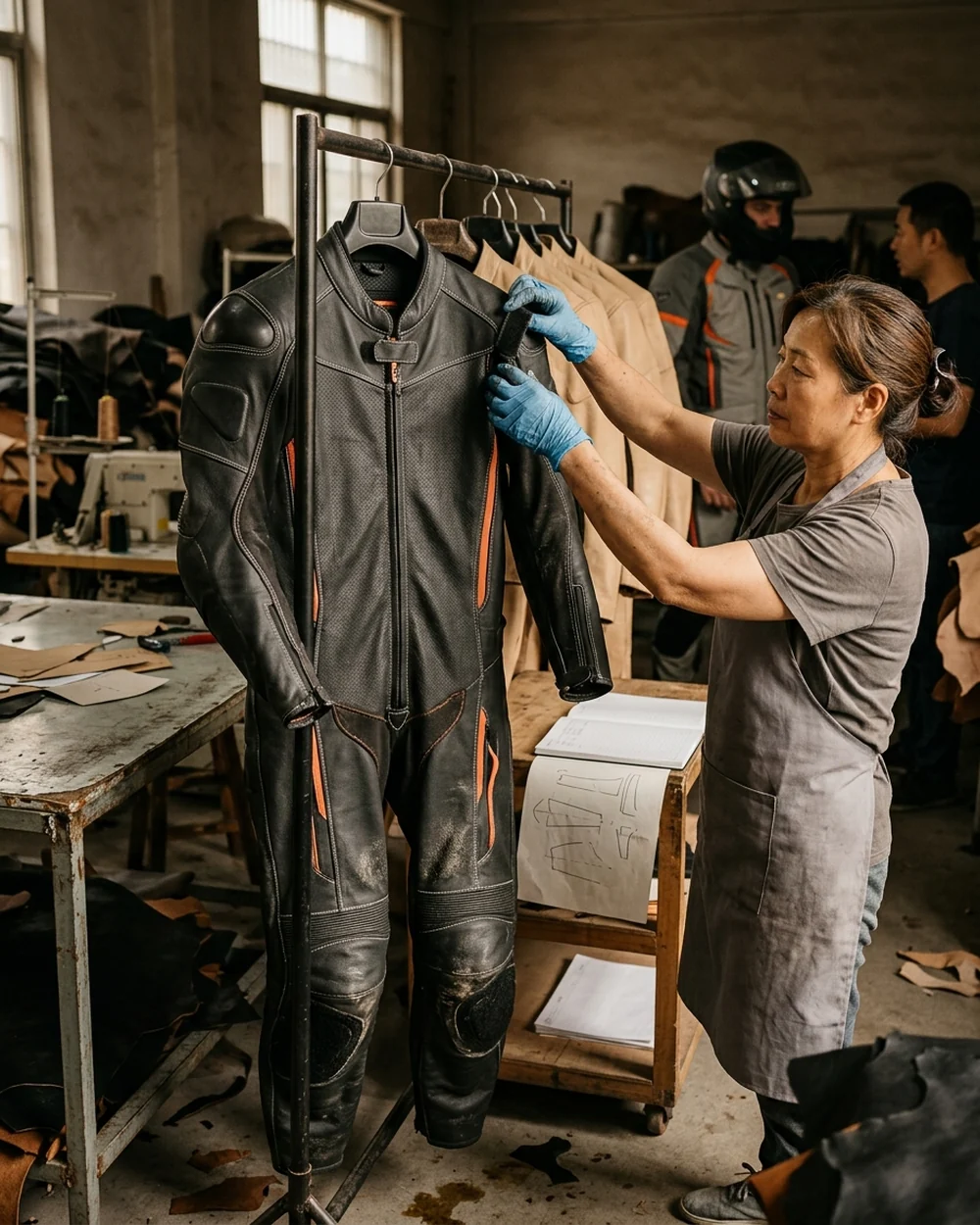 The sample suit with the armor pockets loaded, ready to be fitted