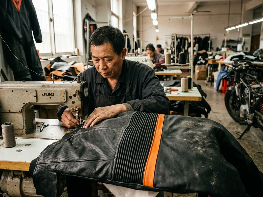 Accordion panel across the lumbar of a leather suit
