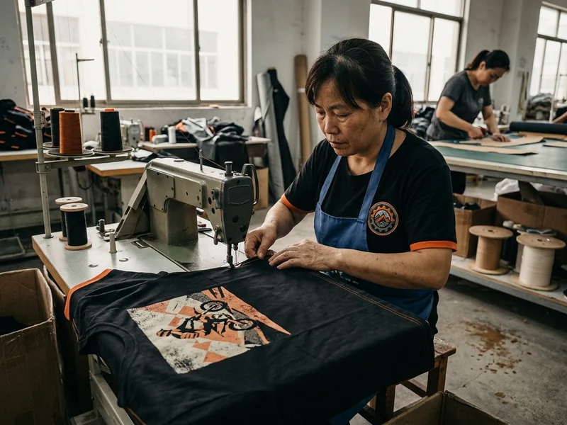 Club ride tee with chest badge and back print