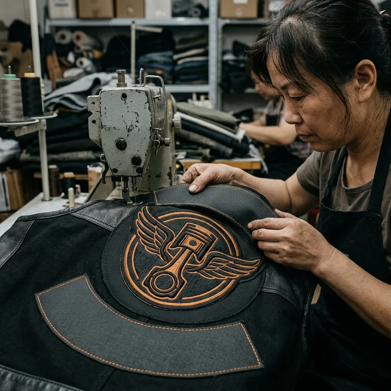 Club back badge embroidered on the vest with rockers, close up