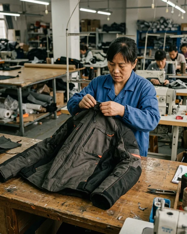 Test-run SKU one: textile jacket on the shared block