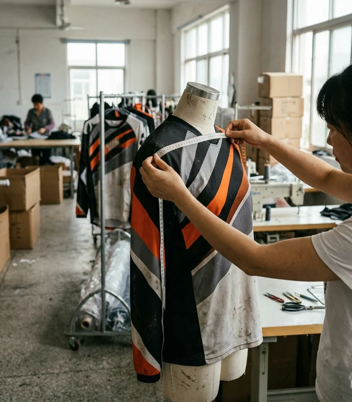 Reference garment measured panel by panel on the form