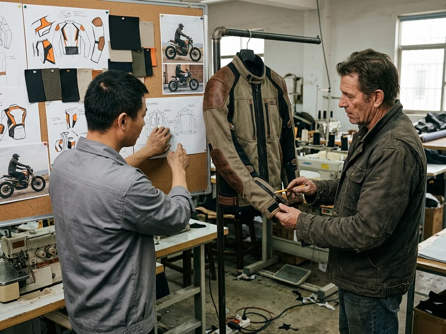 Emerging riding-gear brand with a reference garment and a mood board