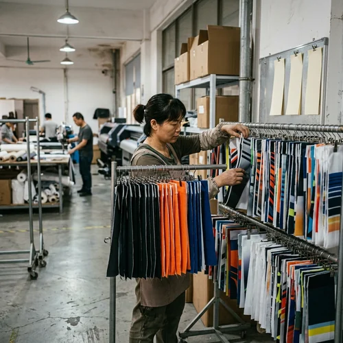 Sublimation print room with color strips filed by team